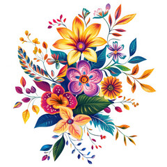 Vibrant floral bouquet illustration isolated on transparent background