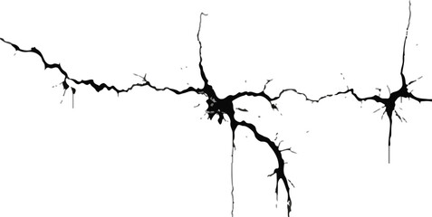 Vector Cracks and Fractures on Land Surface – Earthquake Damage Texture with Grunge Style on White Background