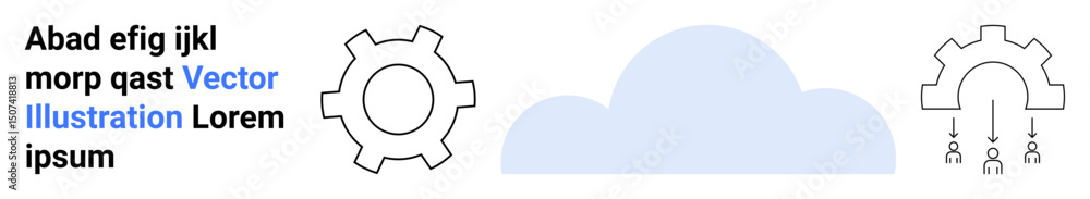 Poster large cloud with gears symbolizing collaboration and settings, team hierarchy beneath a gear. ideal 