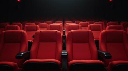 Obraz premium Empty cinema hall with red seats. Movie theatre