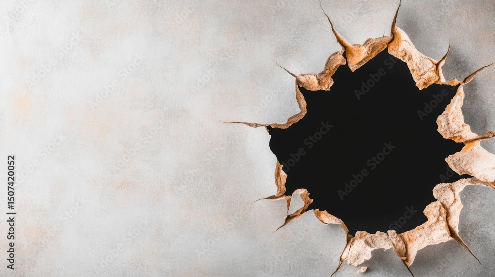 Poster a stark contrast appears as a massive black hole disrupts a silver surface, the surrounding area sho