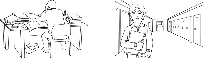 Students struggling with study stress and academic pressure in school or university environment.
