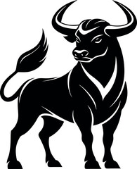 Angry bull in attack stance, vector format.