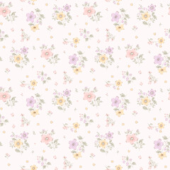 Lovely, beautiful spring flowers pattern. Ditsy floral seamless pattern. Cute small flower on light background. Repeat pattern. Ditsy print. Flower surface design, floral design for fashion, fabric