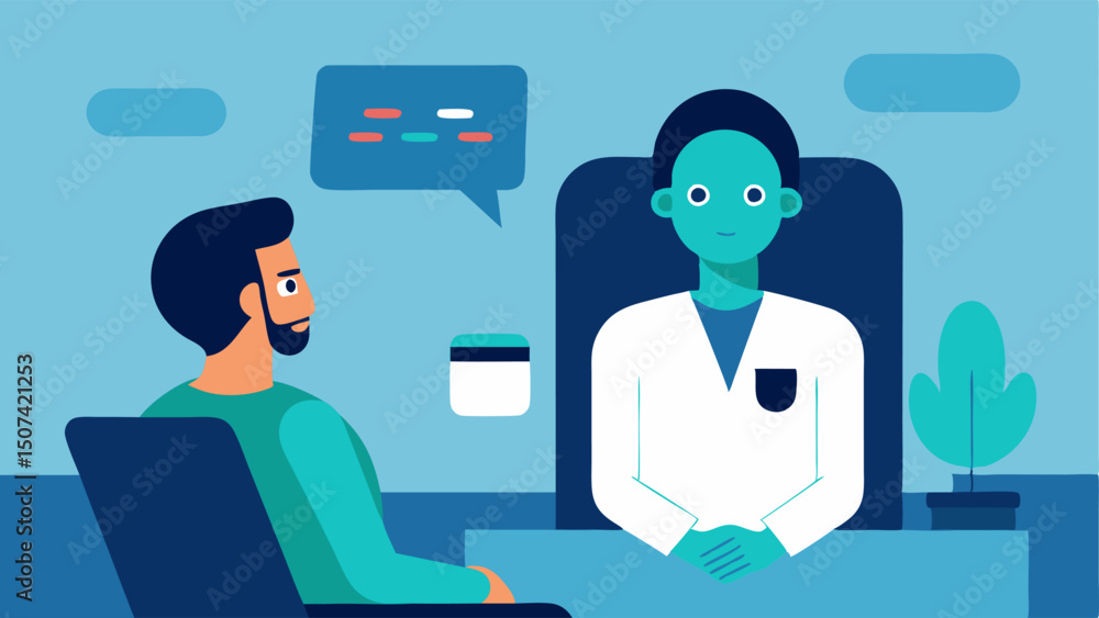 Aufkleber patientcentered consultation a patient sitting in a sleek modern clinic with a thoughtful expression