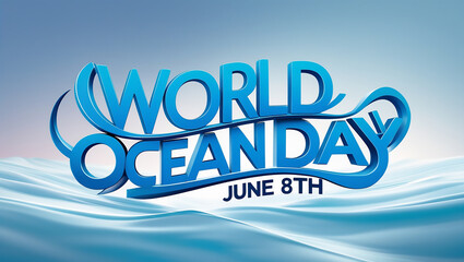 World Ocean Day Banner June 8th Ocean Conservation Abstract Blue Waves and Marine Plants