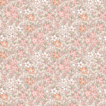 Beautiful floral pattern in small flowers. Small floral flowers. Seamless pattern background. Ditsy print. Floral seamless background. Elegant flowers template for wall decor, wallpaper, cards.
