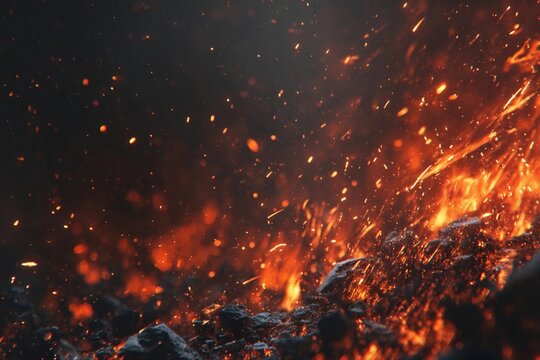 Erupting volcano spews lava and sparks into the night sky in a dramatic display