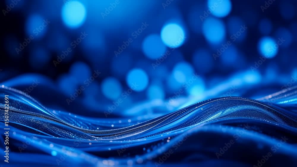 Poster abstract blue data stream flowing with bokeh lights in the background video