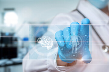 Medical professional using technology in a lab