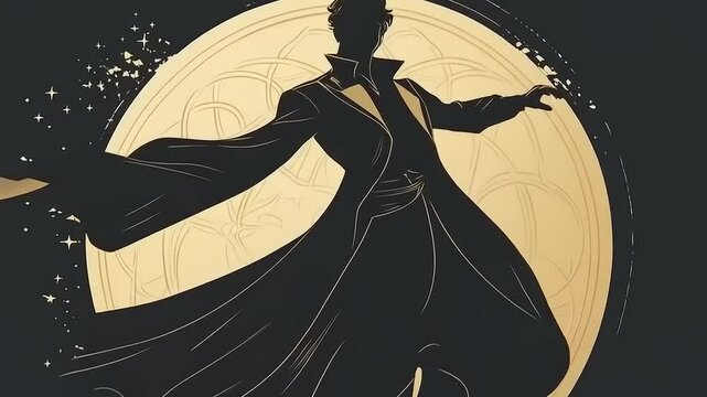 Elegant Silhouette of a Dancer Against a Golden Celestial Sphere Background