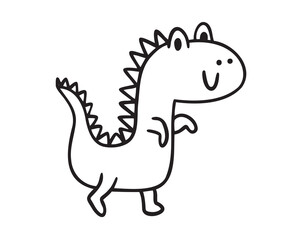 Funny outline doodle hand drawn cute dinosaur. Baby art, dinosaur with smile character