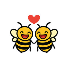 Two Cartoon Bees in Love Holding Hands