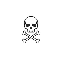 Skull and crossbones icon in minimalist black style on white background  