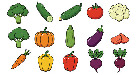 Fruits, vegetables and berries. Abstract geometric design. Banner template. Seamless pattern. Organic food. Set of simple icons in flat style Elements isolated on white background vector illustration.