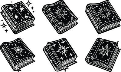 Six Magical Books Celestial Designs Spellbinding Illustrations
