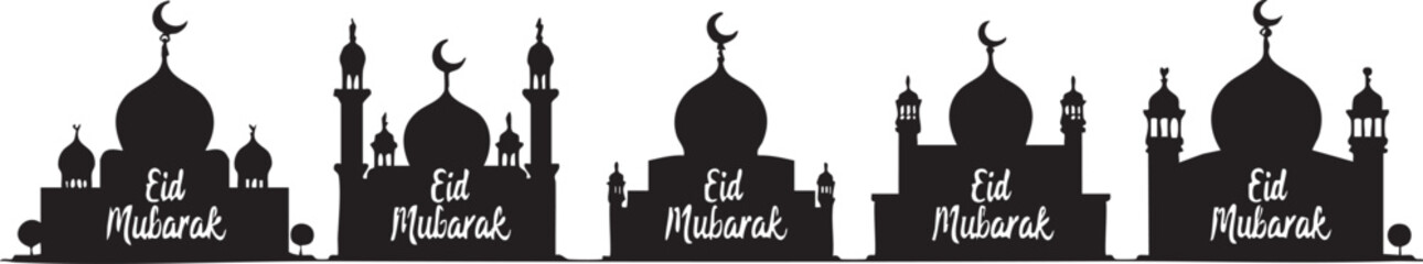 Silhouette Collection Set of Eid Mubarak Calligraphy Vector Illustration 