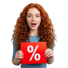 young woman with sale sign