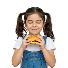 little girl eating a hamburger