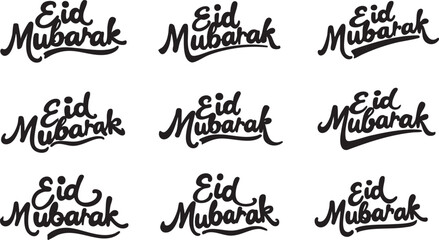 Silhouette Collection Set of Eid Mubarak Calligraphy Vector Illustration 