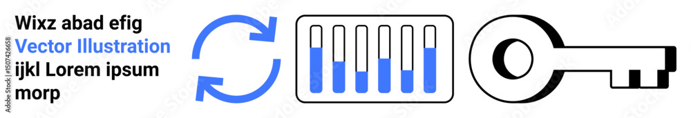 Poster rotating arrows indicating synchronization, progress bar with blue segments for data analysis, and a