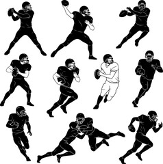 Silhouette illustration of American football players in various action poses.