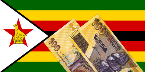 Zimbabwe 100 dollar banknote, fragment for designers. Zimbabwe paper money.