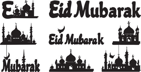 Silhouette Collection Set of Eid Mubarak Calligraphy Vector Illustration 