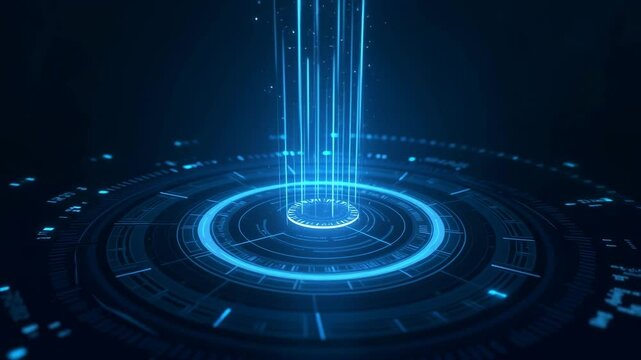 Futuristic Holographic Interface with Glowing Blue Data Streams - Powered by Adobe