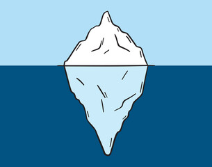 Iceberg counter concept icon doodle hand drawn. small part visible, most is under water. colorful cartoon line drawing clipart symbol