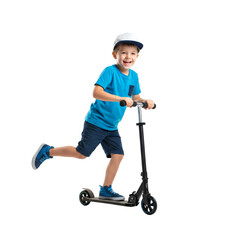 boy with foot kicking bike