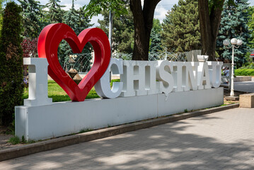 I Love Chisinau sign installation in the city center. Moldova