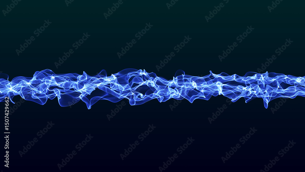 Poster technological futuristic dot wave flow background. wave drawing of lines. abstract wave on blue grad