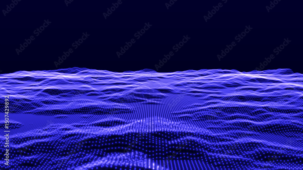 Poster flying over data patterns, abstract dot and lines technology background, futuristic abstract digital