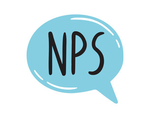 Nps, abbreviation net promoter score. Nps speech bubble lettering doodle hand drawn text.