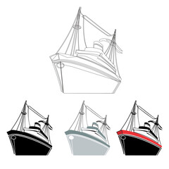 sea ship vector icon, line icon, black color, dark white, red mixed with black, good to use for image backgrounds