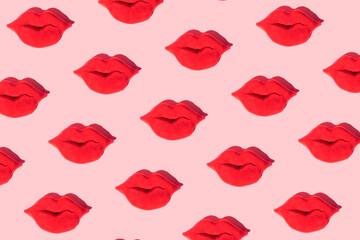 Seamless pattern with full red lips