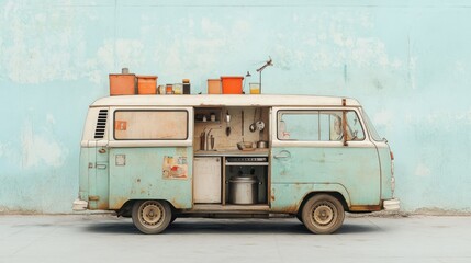 Fototapeta premium Charming Van Cooking Scene with Open Doors – Drawn by a Child