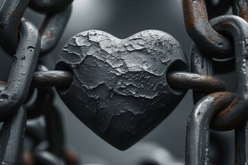 Rustic Metal Chain Entwining a Weathered Heart
