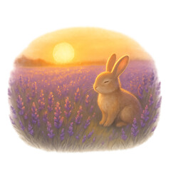 A cute Easter bunny surrounded by colorful Easter eggs