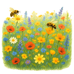 Butterflies fluttering above blooming meadow flowers