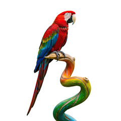 Fototapeta premium Colorful Parrot Perched on Artistic Branch Isolated on Transparent Background