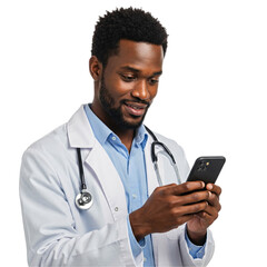 Portrait of black male doctor using mobile phone