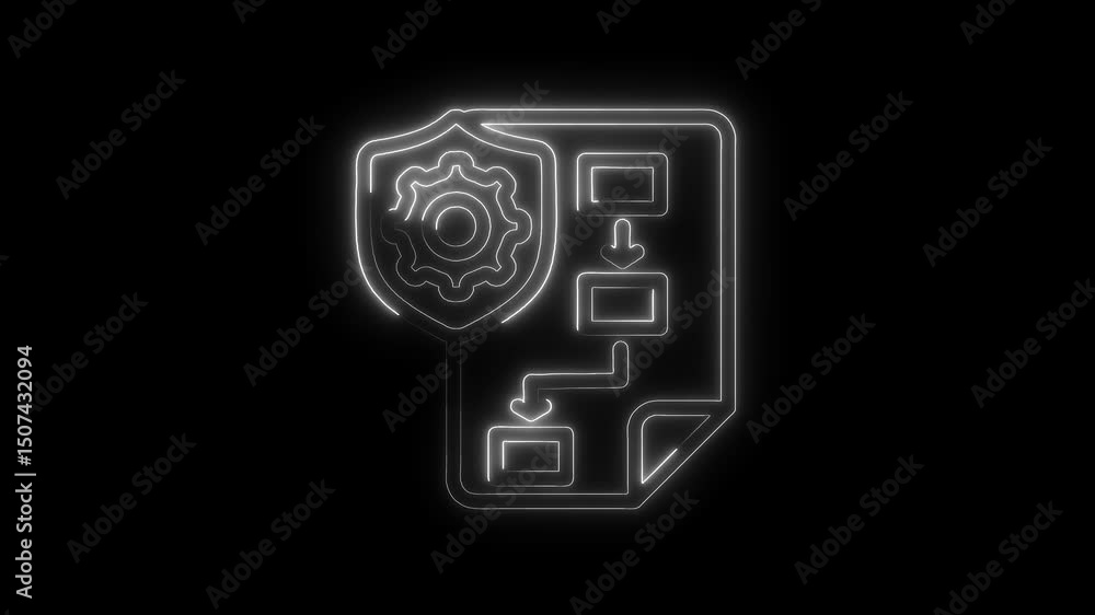 Poster glowing data security flowchart diagram with protected gear shows cyber management