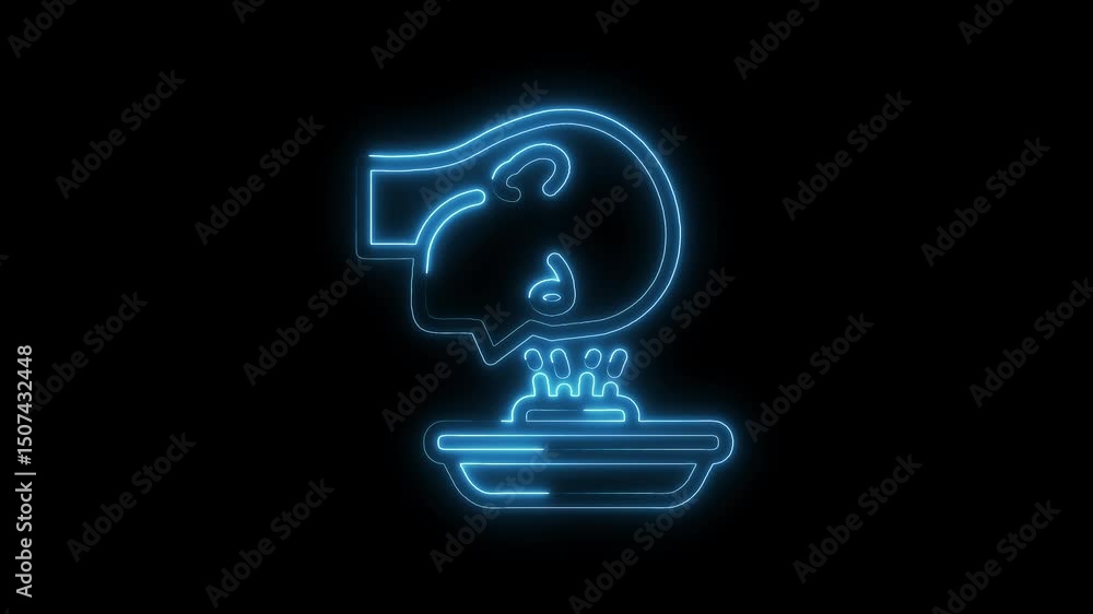 Poster neon brainstorming session with team in idea bowl concept animation on black background