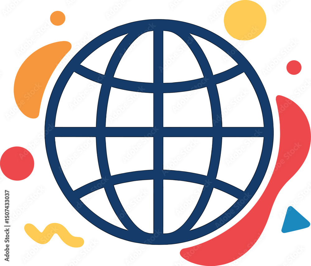 Poster global symbol for digital platforms and online applications represented through line art