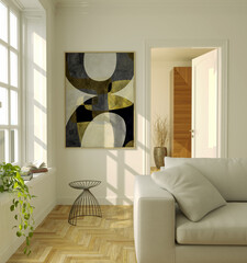 Large luxury modern bright interiors Living room mockup illustration 3D rendering image