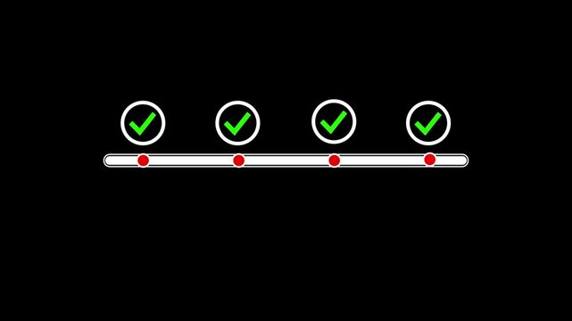 Online survey questionnaire with progress bar for compliance with regulations and service standards. Follow checklist of process steps and improve quality assurance.  certification icon animation.