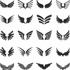 Obraz premium Wing logo designs, vector wing set. Artistic wing illustrations including eagle, angel, bird, bat, and minimalist icons for tattoos, emblems, branding, or fantasy-themed projects.