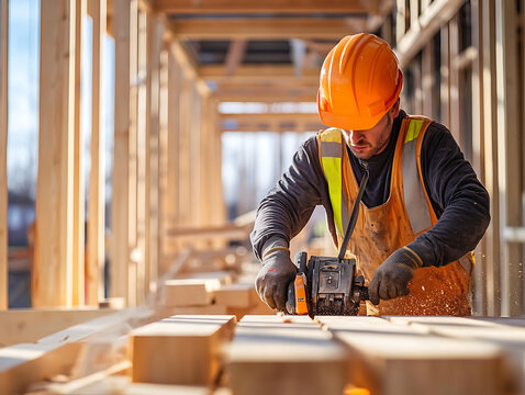 Construction Worker Using a Circular Saw